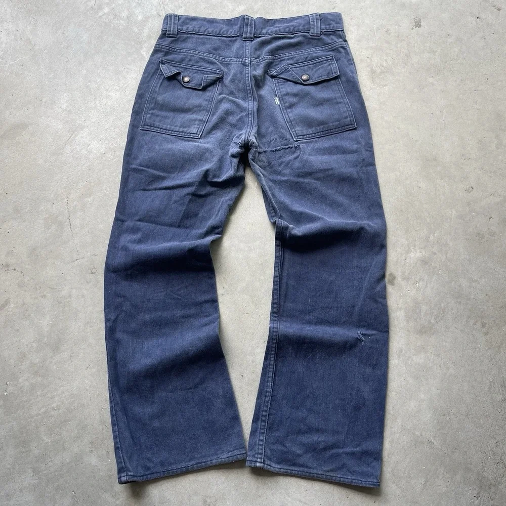 Levis Denim Jeans Vintage 1970's Safari Bush Pocket Bellbottom‎ White Tab Indigo